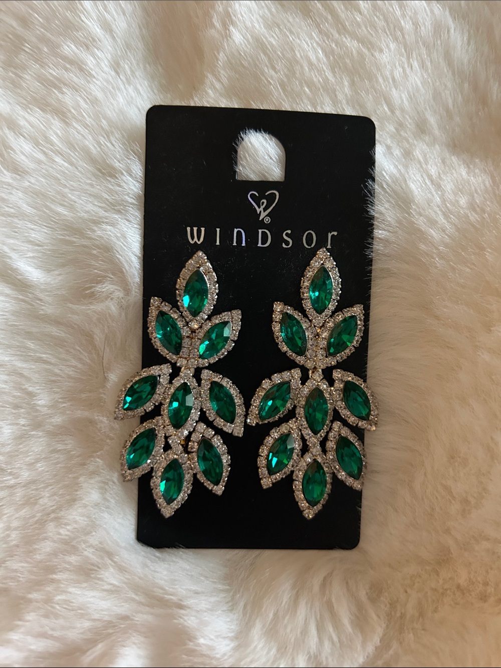 Windsor Green Crystal Leaf Chandelier Earrings